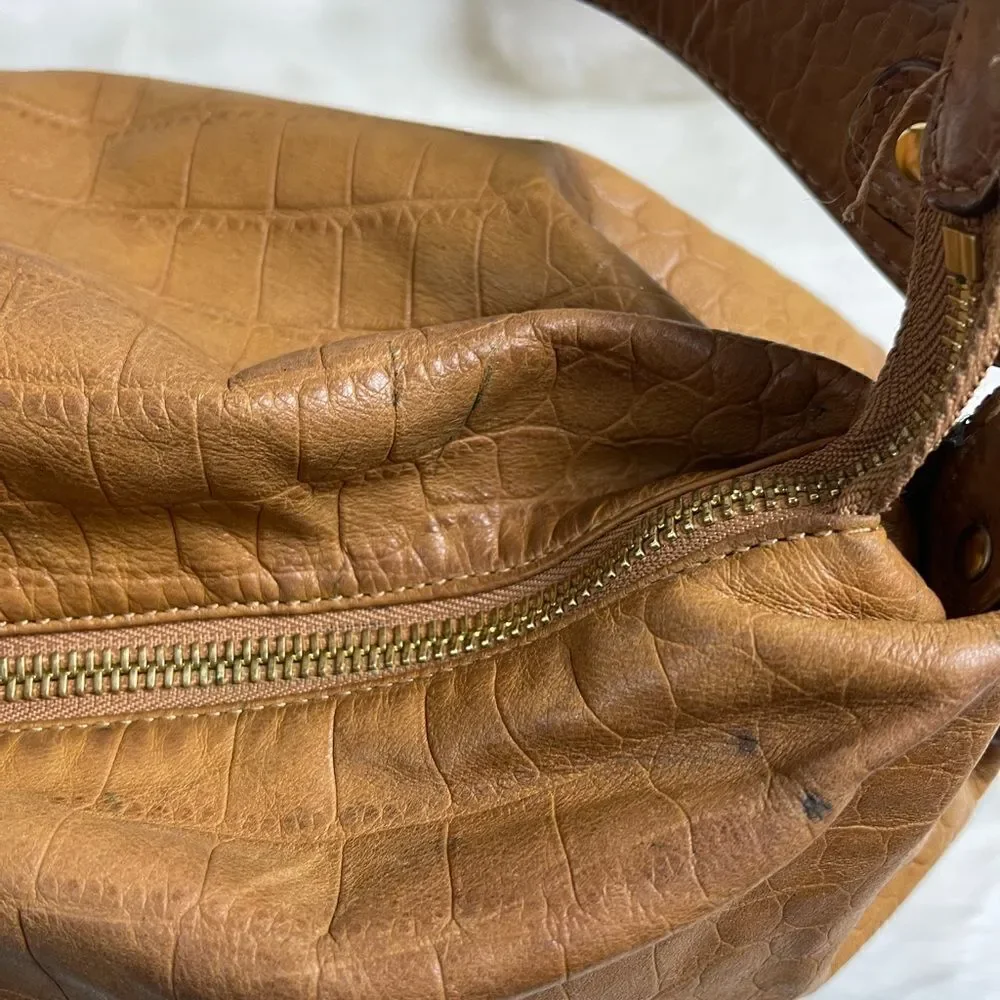 Michael Kors Tan leather crocs embossed shoulder bag with gold tone hard…